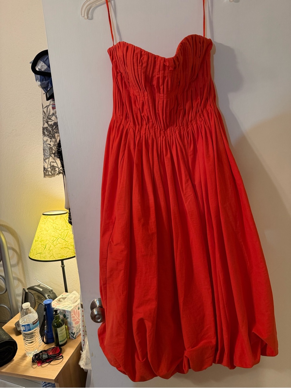 & Other Stories Red Strapless Bubble-Hem Dress